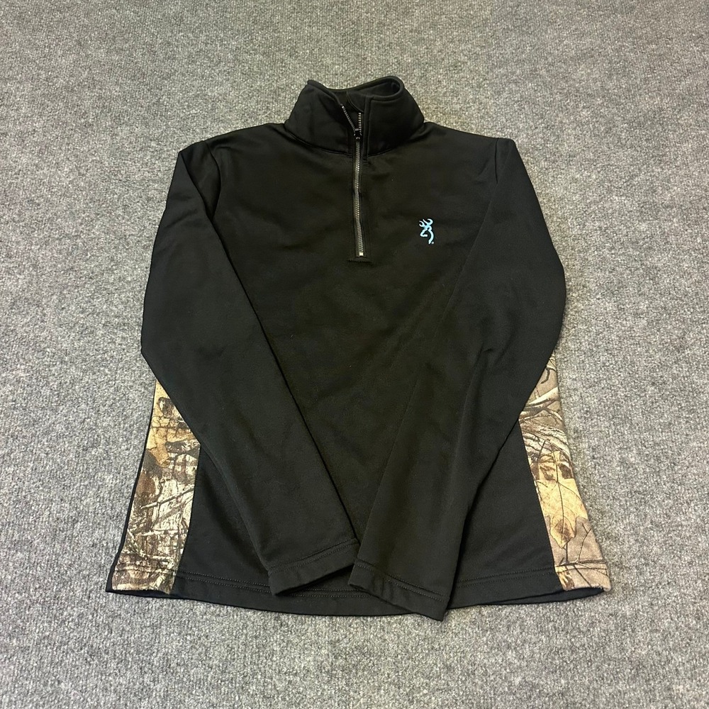 Browning Pullover Womens Size Medium Black Camo Quarter Zip Athletic Fleece Top